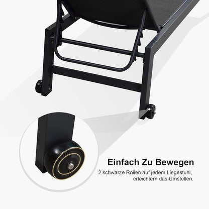 2er-Set Gartenliege Aluminium Sonnenliege Bodenrollen Verstellbar