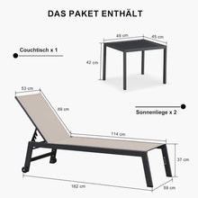 2er-Set Gartenliege Aluminium Sonnenliege mit Bodenrollen