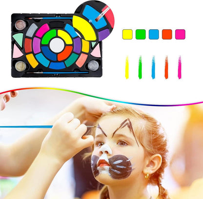 Kinderschminke Set 19 Farben Halloween Gesichts- und Körperfarben Glitzer Pinsel Schwämme