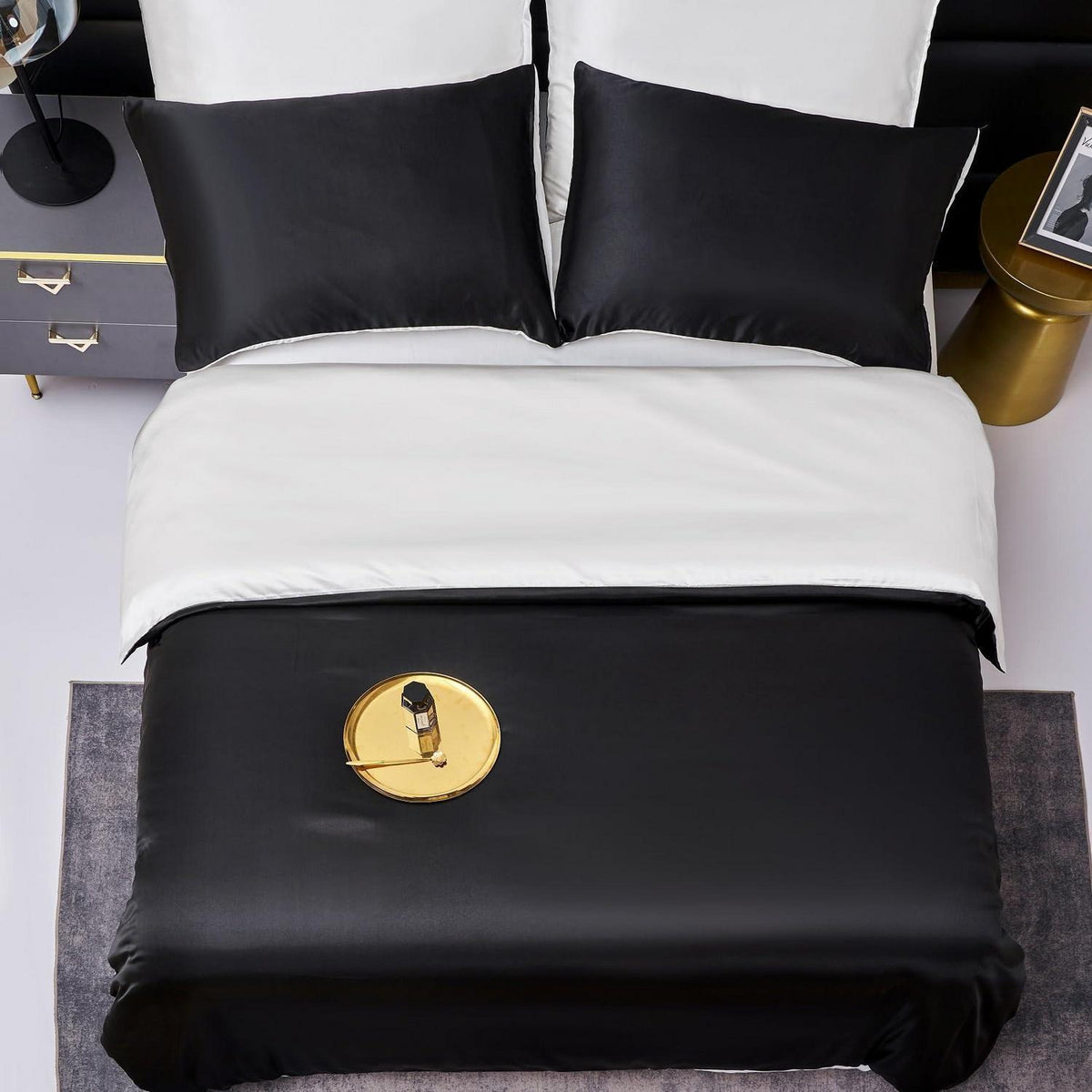 Damier Bettwäsche Set 135x200cm - Satin Glanz Schwarz Weiß
