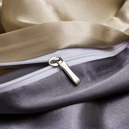 Damier Bettwäsche Set 135x200cm, Satin, Beige Grau