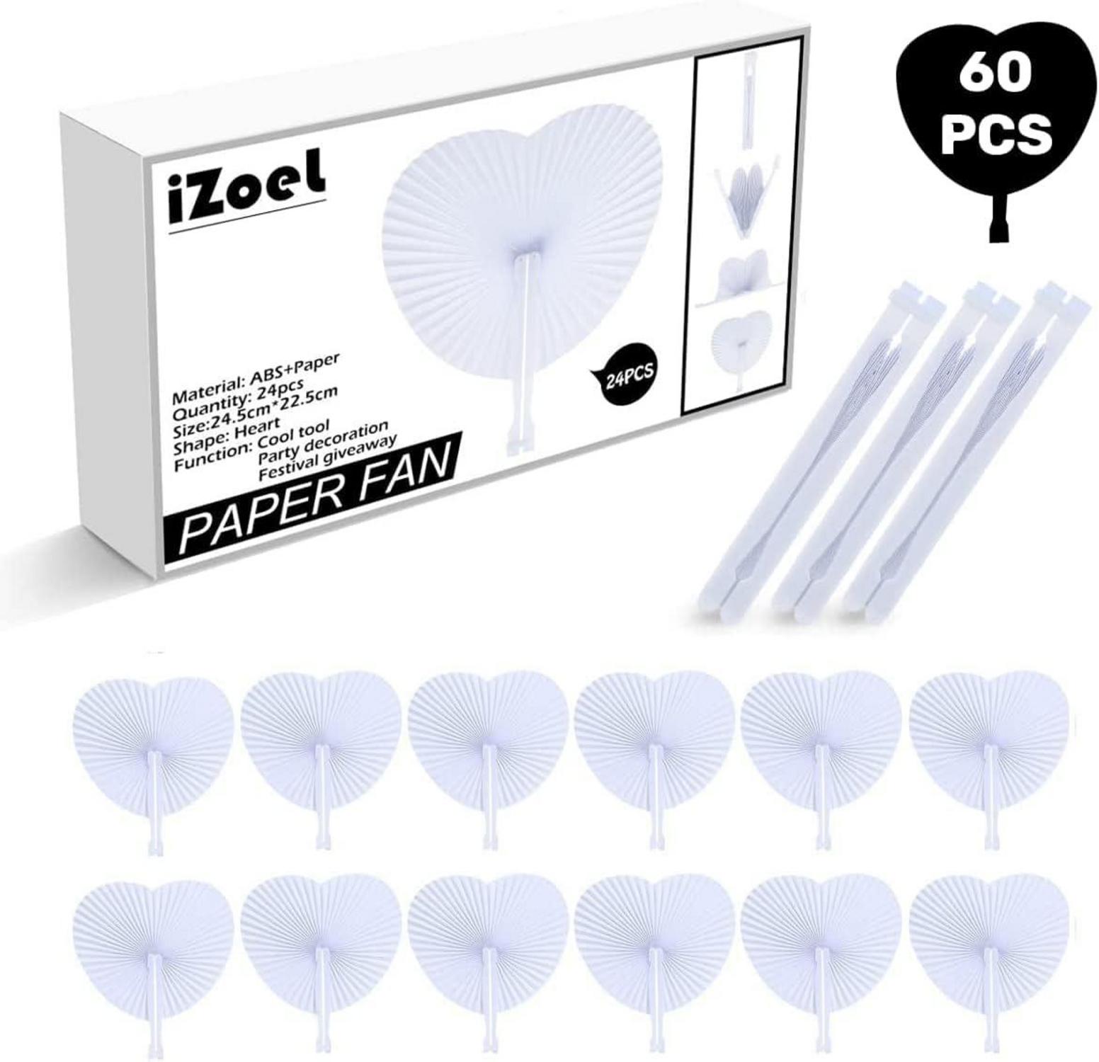 60 Weiße Handfächer Herzform Hochzeit Gastgeschenk Vintage