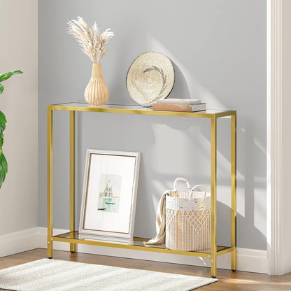 Konsolentisch Hartglas Beistelltisch goldfarben 100 cm