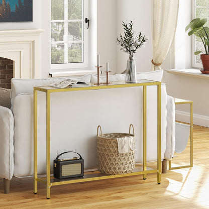 Konsolentisch Hartglas Beistelltisch goldfarben 100 cm