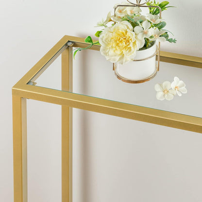 Konsolentisch Hartglas Beistelltisch goldfarben 100 cm