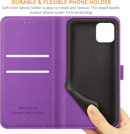 Samsung Galaxy A22 5G Handyhülle Leder Flipcase Violett Standfunktion