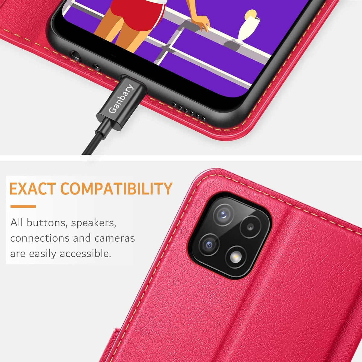 Leder Flipcase Handyhülle für Samsung Galaxy A22 5G, Rot