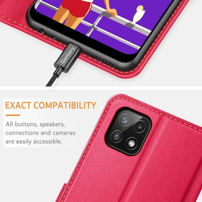 Leder Flipcase Handyhülle für Samsung Galaxy A22 5G, Rot