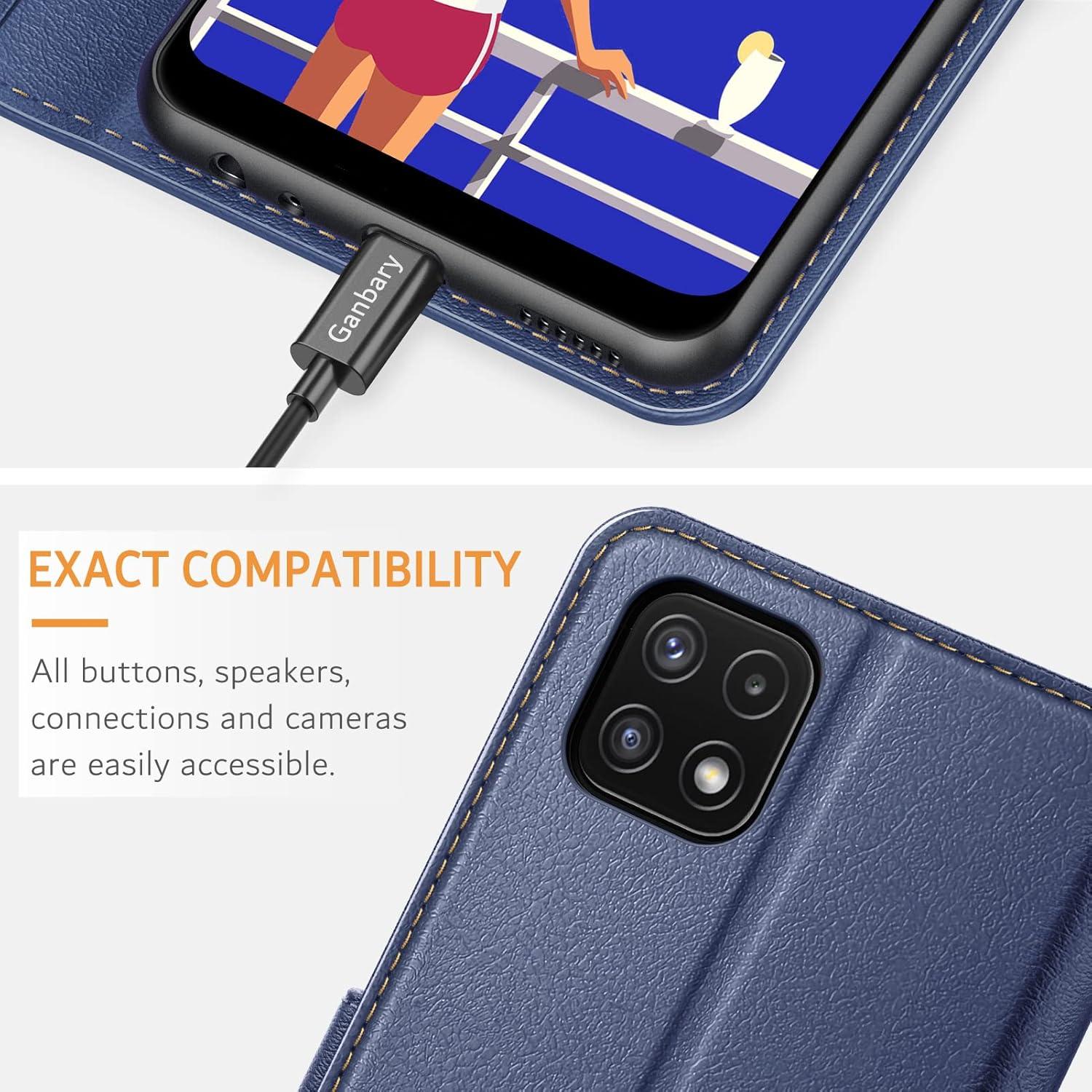 Samsung Galaxy A22 5G Handyhülle Leder Flipcase Blau mit Kartenschlitzen