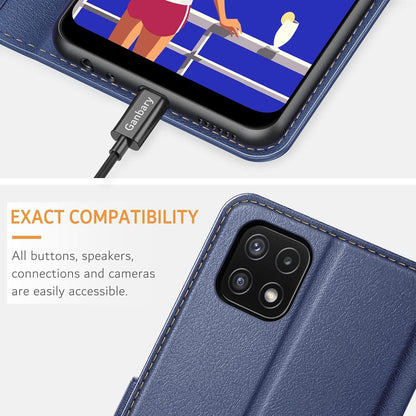 Samsung Galaxy A22 5G Handyhülle Leder Flipcase Blau mit Kartenschlitzen
