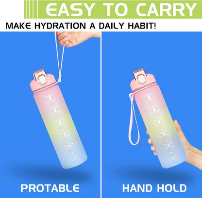 Trinkflasche 1L mit Strohhalm und Zeitmarkierung, BPA-frei, für Sport