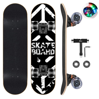 Skateboard Komplett Set mit Blinkrädern – 9 Schichten Ahorn