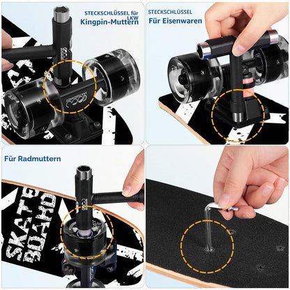 Skateboard Komplett Set mit Blinkrädern – 9 Schichten Ahorn