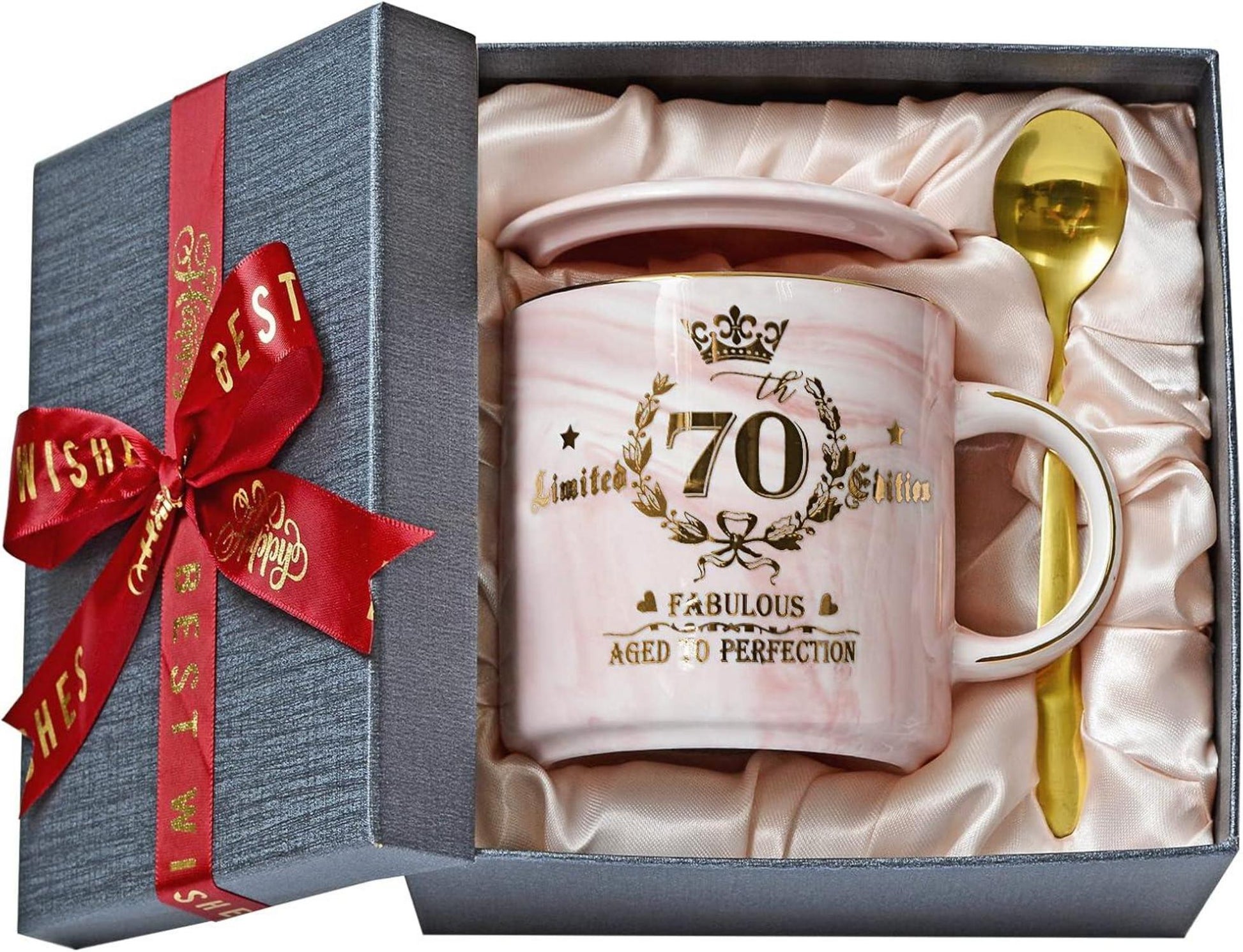 Keramikbecher 70. Geburtstag Frau Limited Edition Geschenkbox Gold