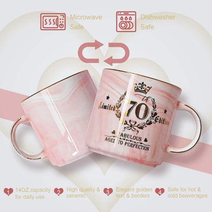 Keramikbecher 70. Geburtstag Frau Limited Edition Geschenkbox Gold