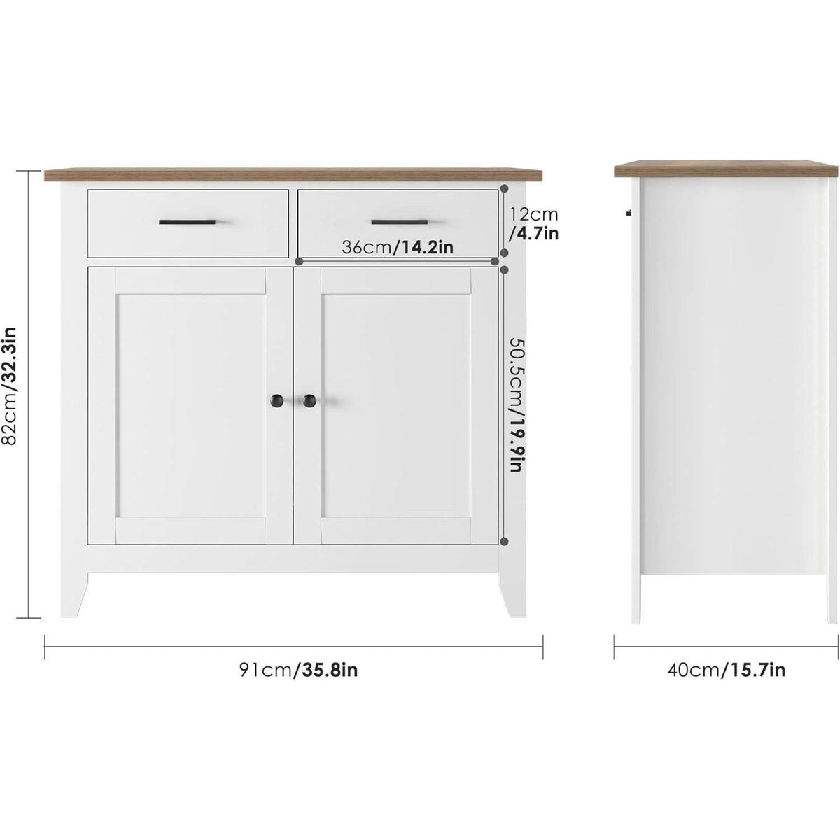 Küchenschrank mit Arbeitsplatte & Schubladen – Weißes Sideboard im Landhausstil