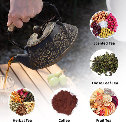 Japanische Gusseisen Teekanne mit Infuser 800ml für Herd, Schwarz