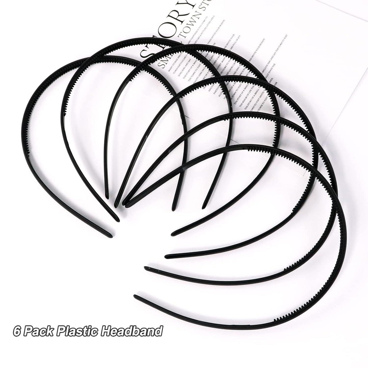 6 Stück Haarband Schwarz Rutschfestes Stirnband Zähne Mädchen Damen Plain