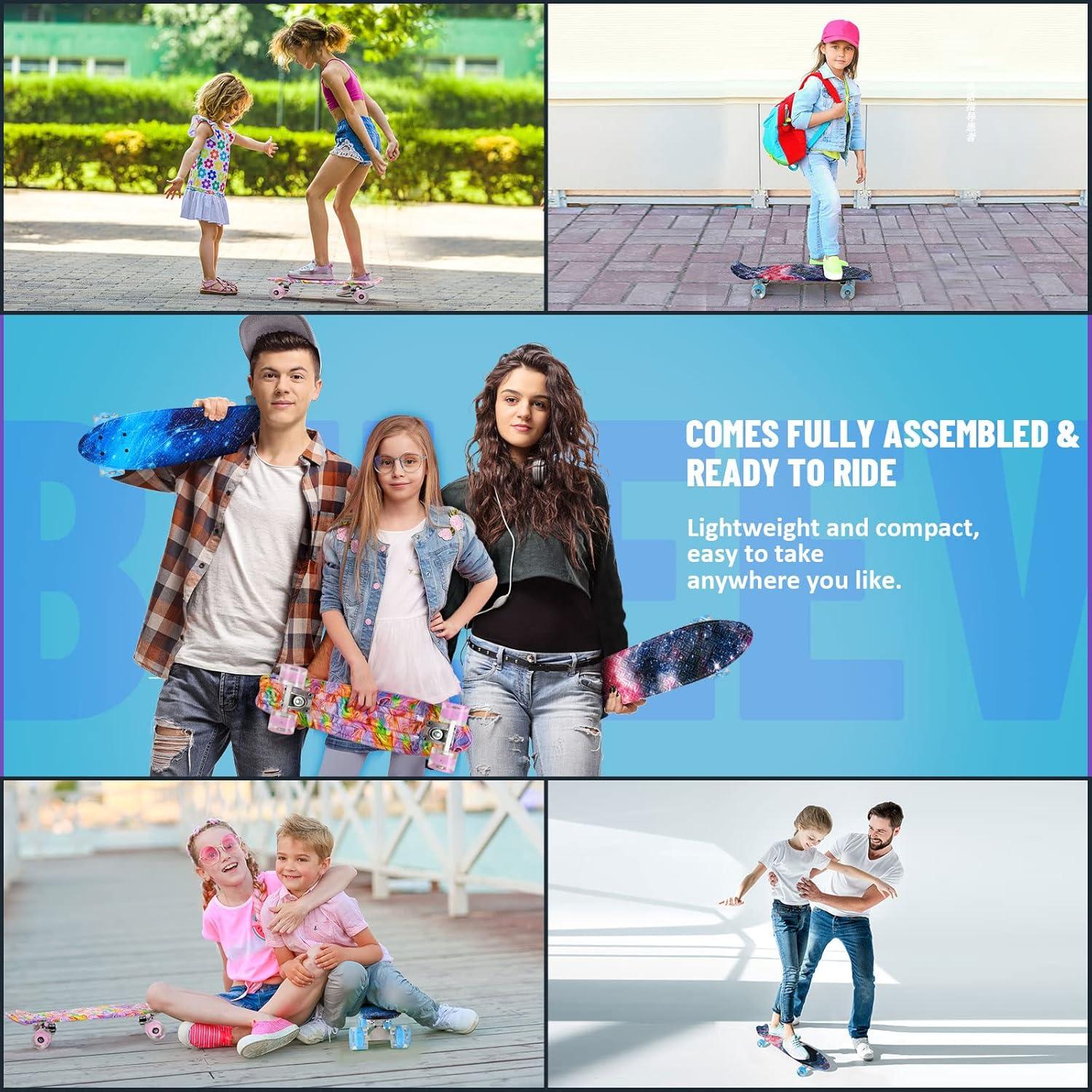 Mini Cruiser Skateboard 22 Zoll LED Leuchtrollen All-in-one T-Tool - Anfänger