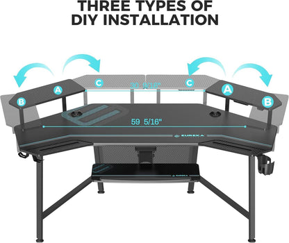 Ergonomischer Gaming Tisch LED 182x76cm mit Monitorständern