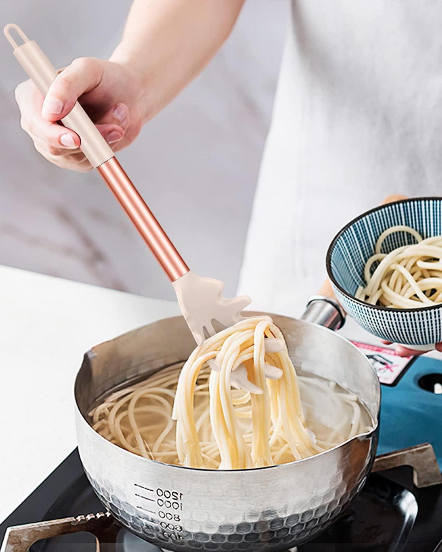 Silikon Spaghettilöffel Set Hitzebeständig BPA-frei 2-teilig Rot Schwarz