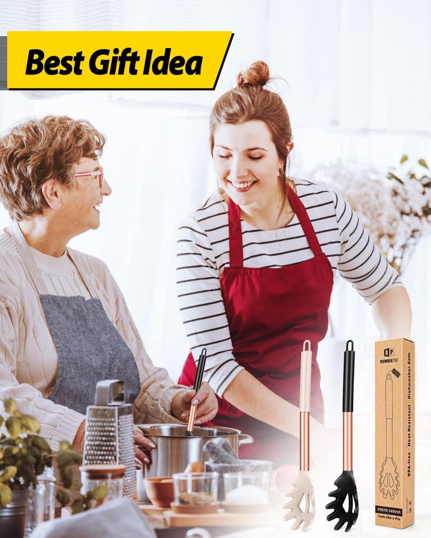 Silikon Spaghettilöffel Set Hitzebeständig BPA-frei 2-teilig Rot Schwarz