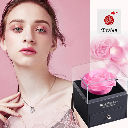 Ewige Rose Infinity Rosen mit Kette Geschenkbox Verzauberte Rosa Box