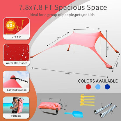 CUUPO Strandzelt Sonnenschutz LSF 50+ UV-Schutz 2 Stangen