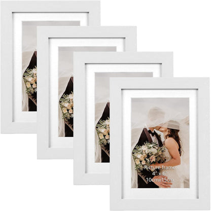 Bilderrahmen 10x15 cm Weiß Holzmaserung 4er Set für Fotos