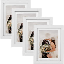 4er Set Bilderrahmen 13x18 cm weiß Holzmaserung Passepartout 15x20 Wand Tisch