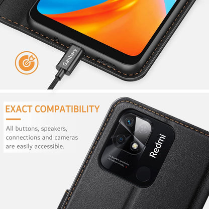 Xiaomi Redmi 10C Leder Handyhülle Schwarz Klapphülle mit Standfunktion