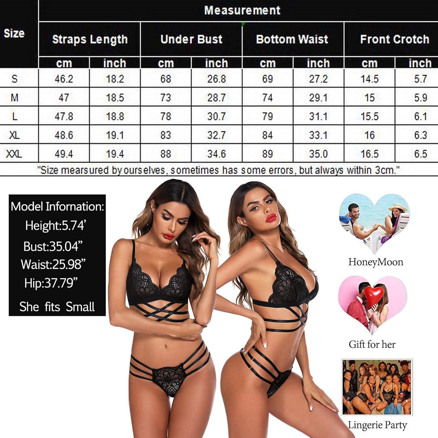 Avidlove Spitzen Dessous Set BH und Höschens Halter v-Ausschnitt XS Schwarz