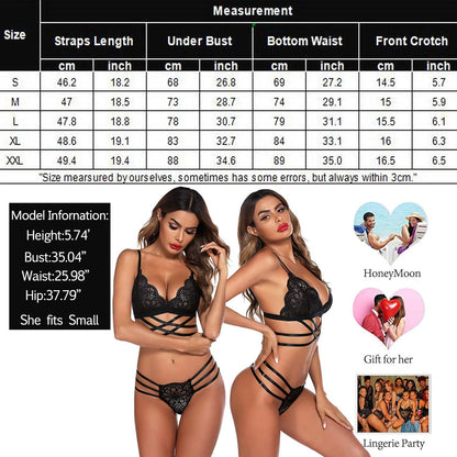 Avidlove Spitzen Dessous Set BH und Höschens Halter v-Ausschnitt XS Schwarz