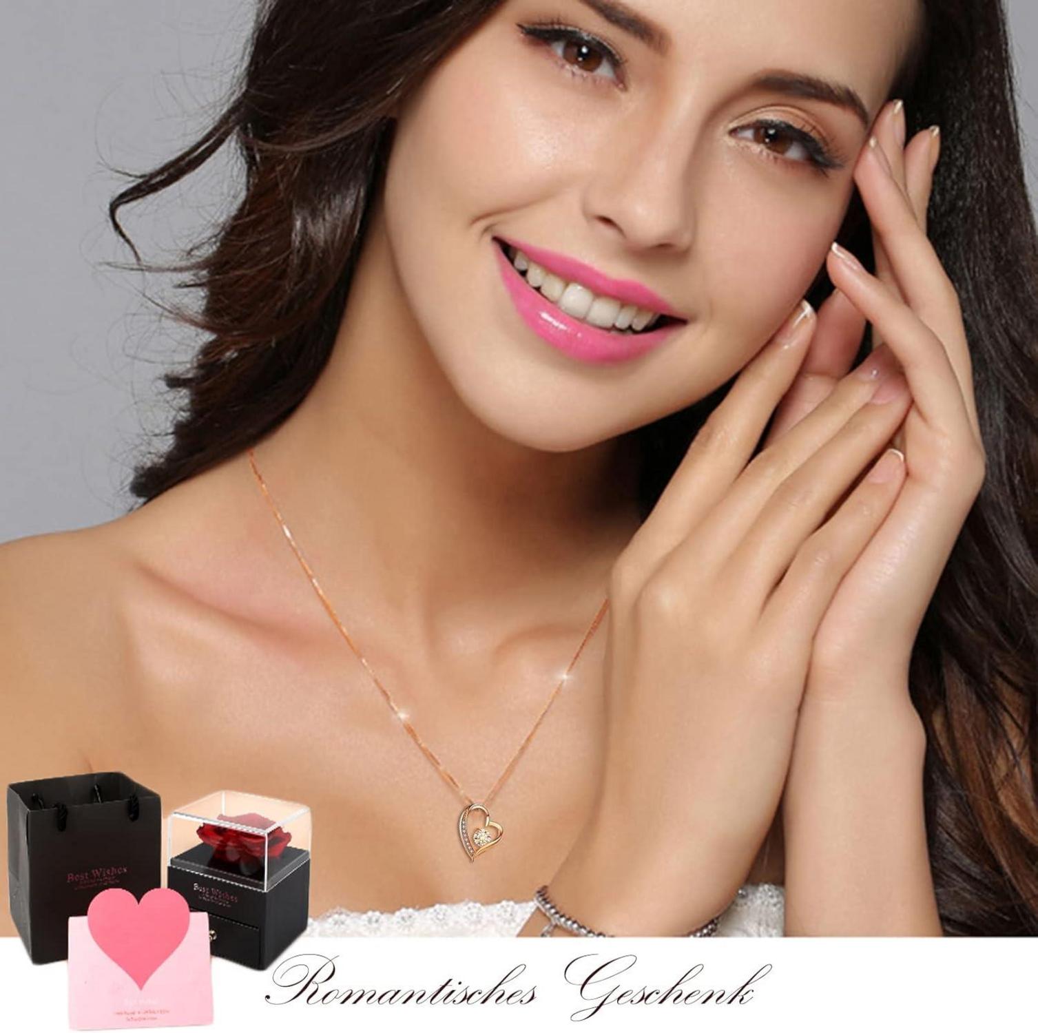 Ewige Rose Geschenkbox konservierte Rose 925 Silber Halskette