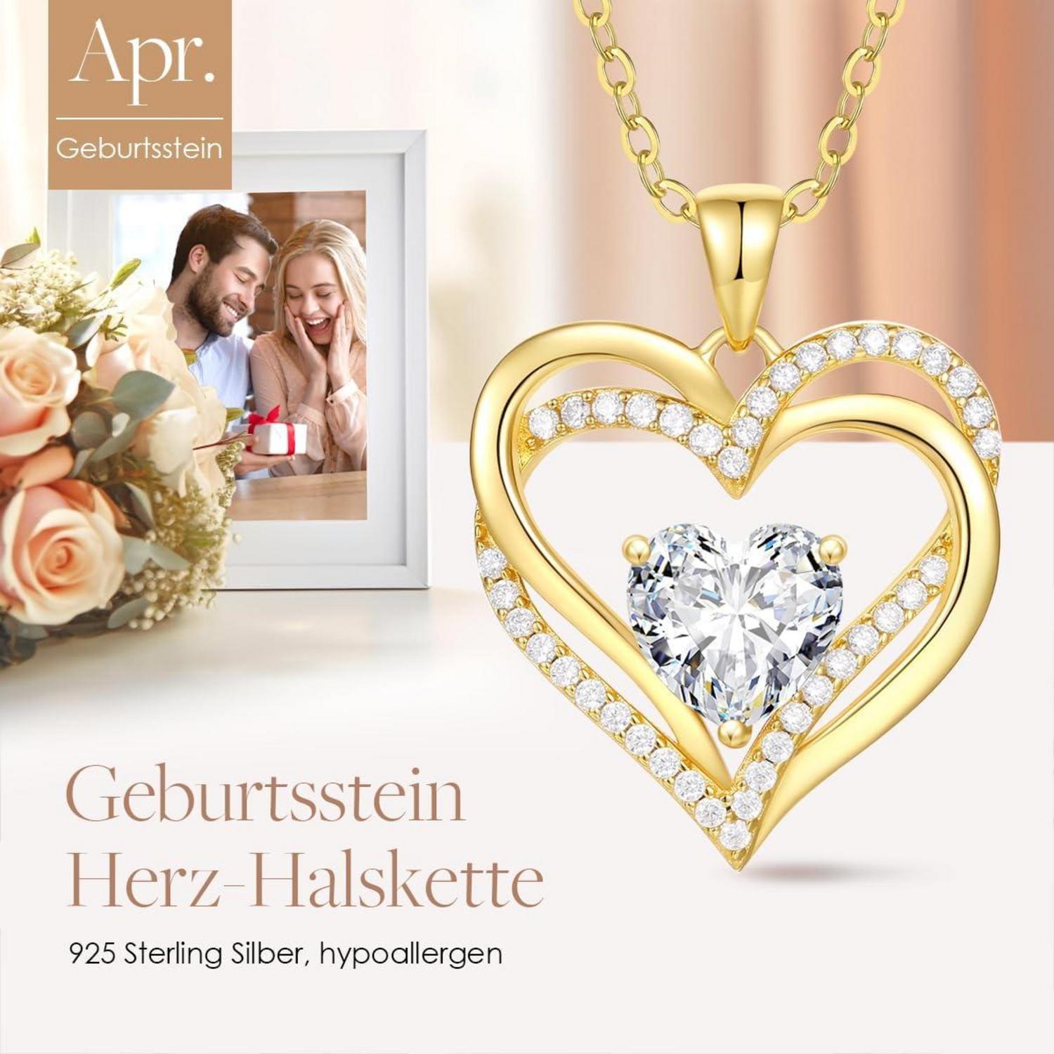 Herzkette Damen 925 Silber Geburtsstein Halskette