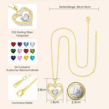 CDE Damen Kette mit Herzanhänger und Geburtsstein in 925er Sterling Silber