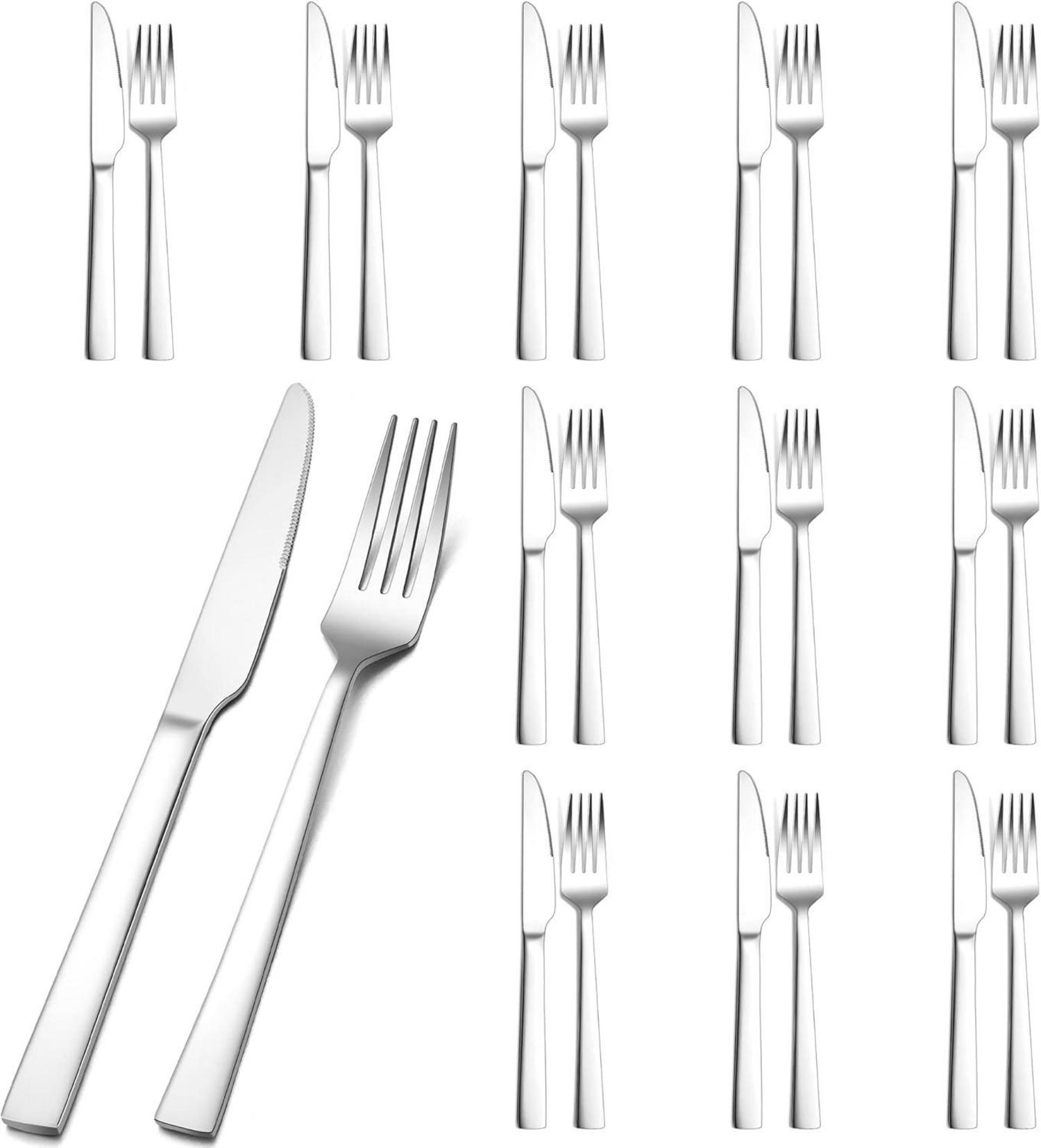 Edelstahl Steakbesteck Set 24-teilig für 12 Personen, Silber