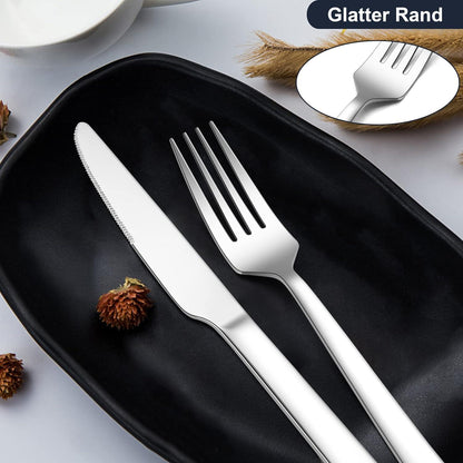 Edelstahl Steakbesteck Set 24-teilig für 12 Personen, Silber