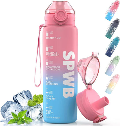 Sport Trinkflasche 1L BPA-frei mit Filter, Zeitmarkierung