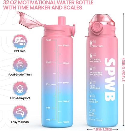 Sport Trinkflasche 1L BPA-frei mit Filter, Zeitmarkierung