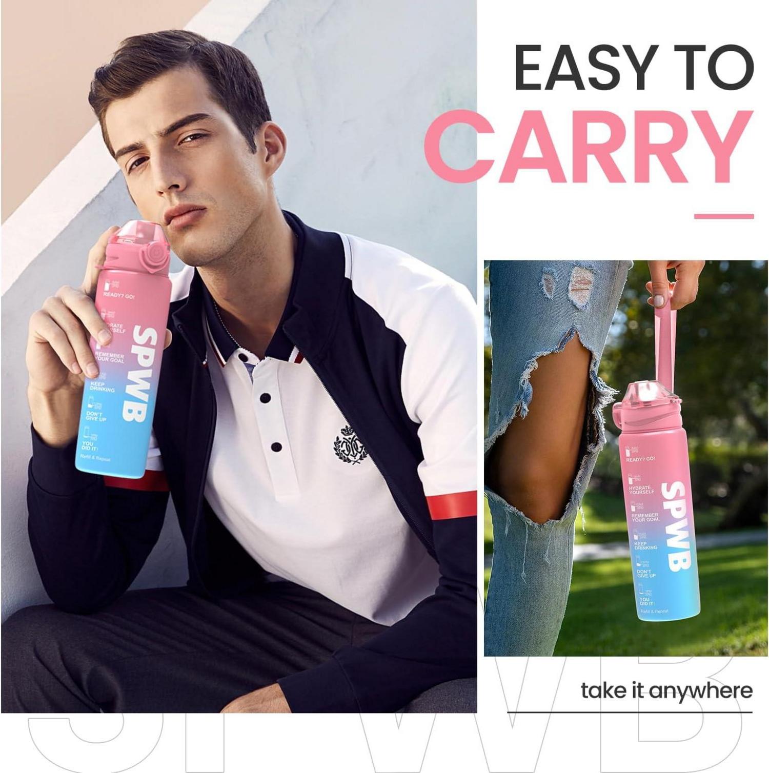 SPWB Trinkflasche 1L Sport BPA-frei mit Filter Zeitmarkierung Powder