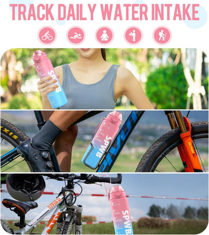 Sport-Trinkflasche 1L BPA-frei mit Filter, Zeitmarkierung Blau