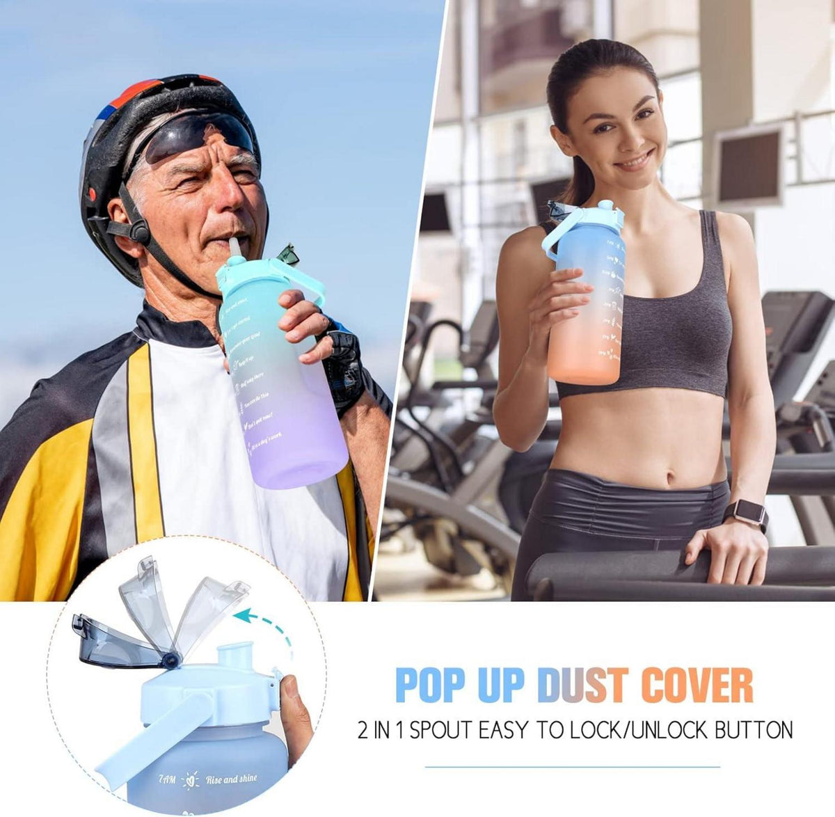 2L Trinkflasche BPA-freies Sport-Getränkekissen mit Zeitmarkierung & Abdeckung