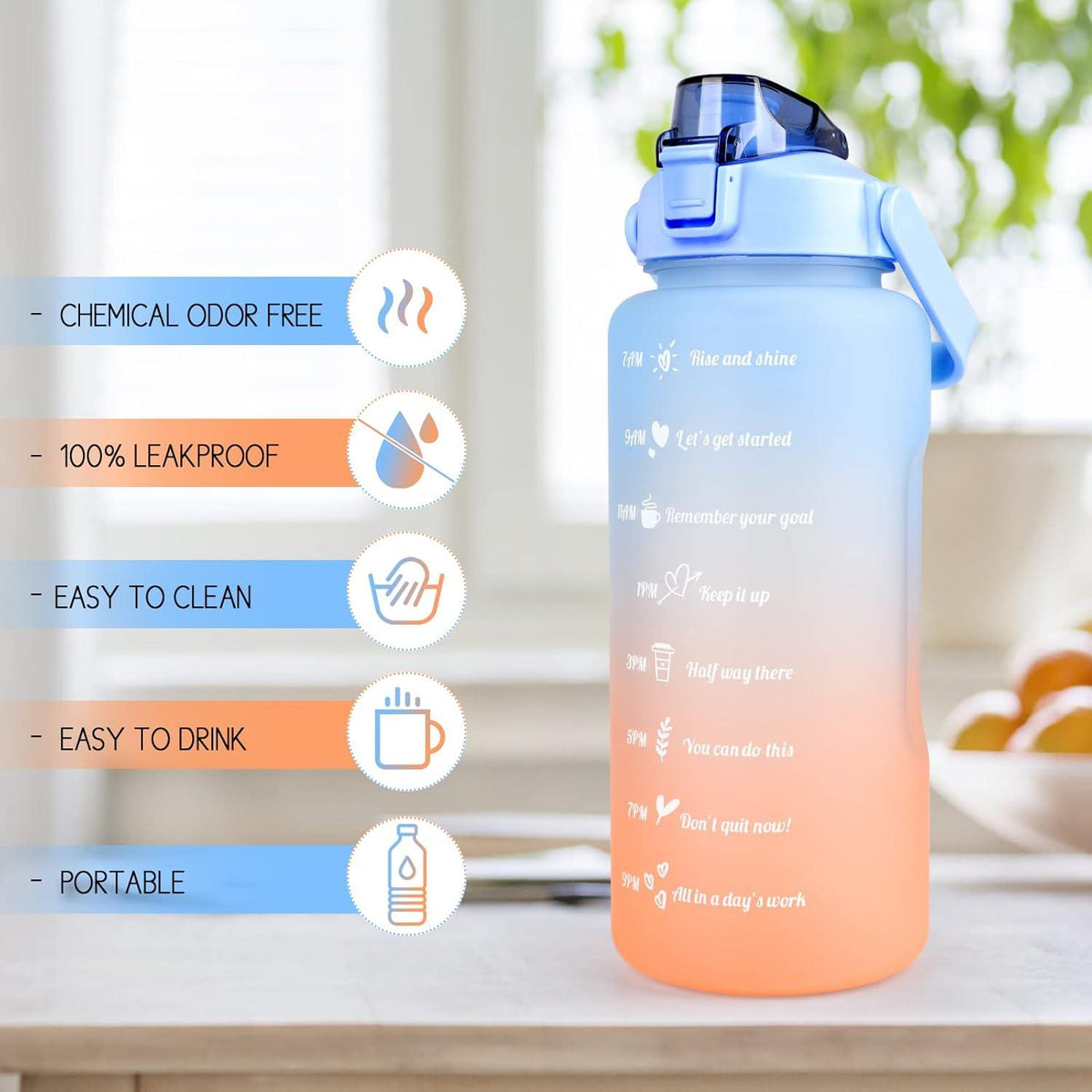 CodiCile 2L Sport Trinkflasche BPA Free Zeitmarkierung Lock Abdeckung Blau