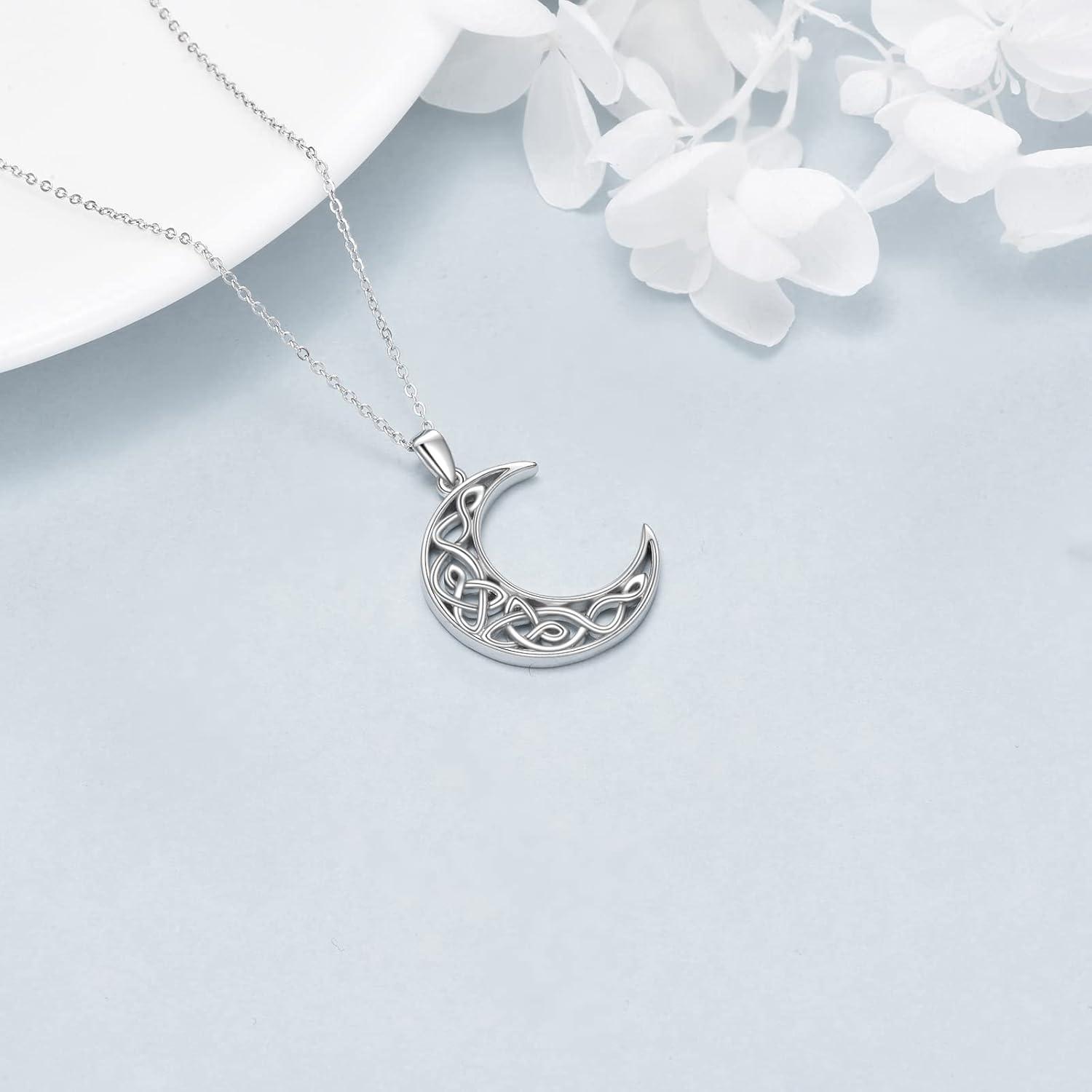 Keltische Knoten Halskette 925 Sterling Silber Mond Anhänger Irland Schmuck