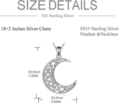 Keltische Knoten Halskette 925 Sterling Silber Mond Anhänger Irland Damen