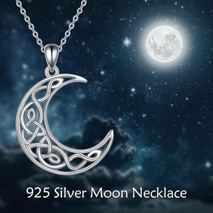 Keltische Knoten Halskette 925 Silber Mond Anhänger Irland Geschenk