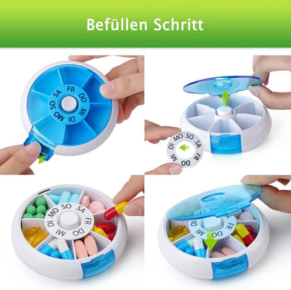 Tablettenbox 7 Tage klein Medikamentenbox Pillendose Pillenbox rund