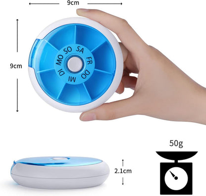 Opret Pillendose 7 Tage klein Medikamentenbox Rund Blau