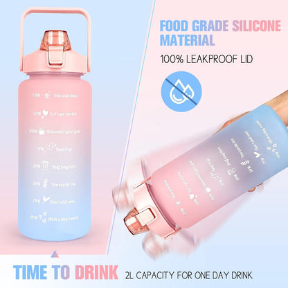 Auslaufsichere 2L Sport Trinkflasche mit Zeitmarkierung und Strohhalm